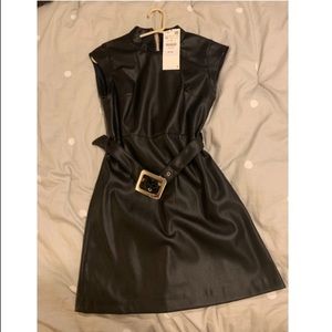 Black leather mini dress
